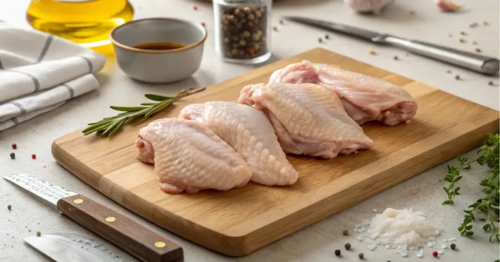 raw chicken wings skinless on cutting board