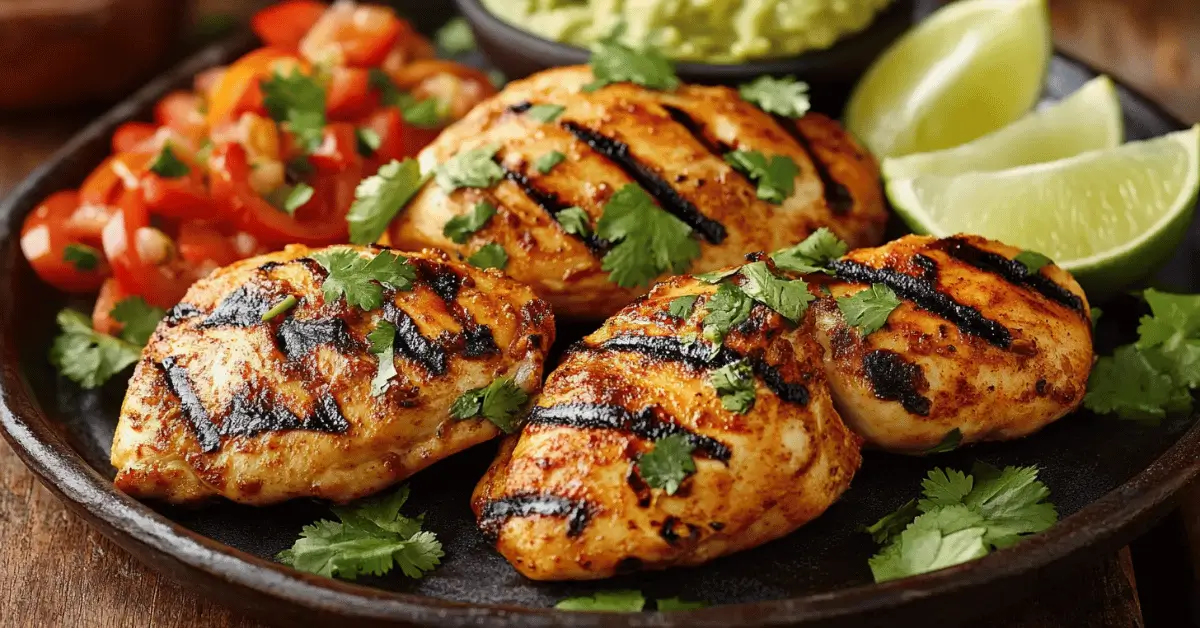 San Antonio grilled Mexican chicken marinade on open flame grill