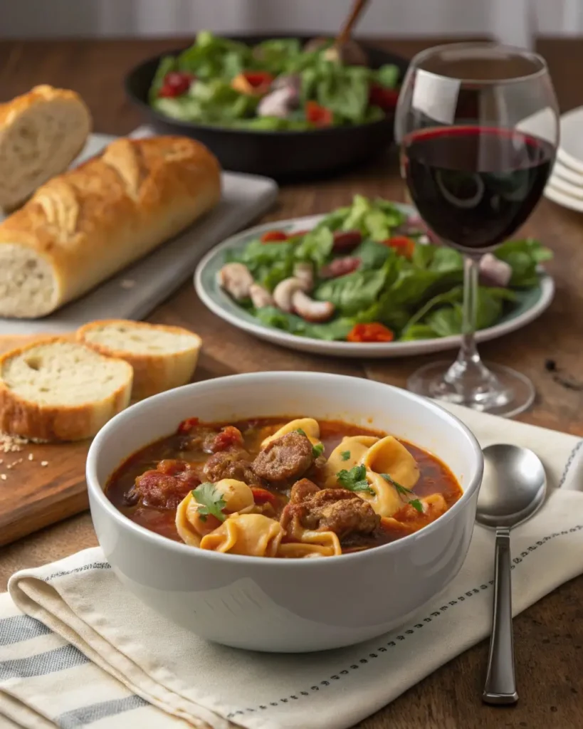 sausage tortellini soup dinner setting