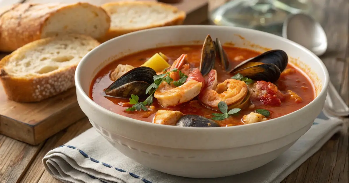 Seafood Soup Bouillabaisse with Rustic Bread