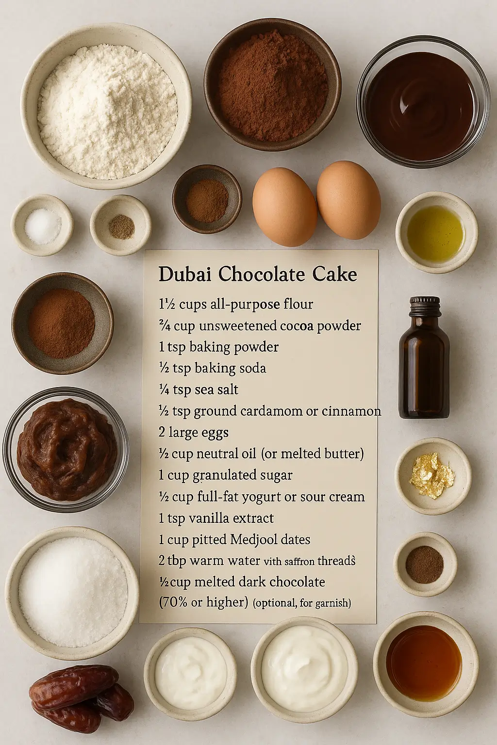 Dubai Chocolate Cake ingredients