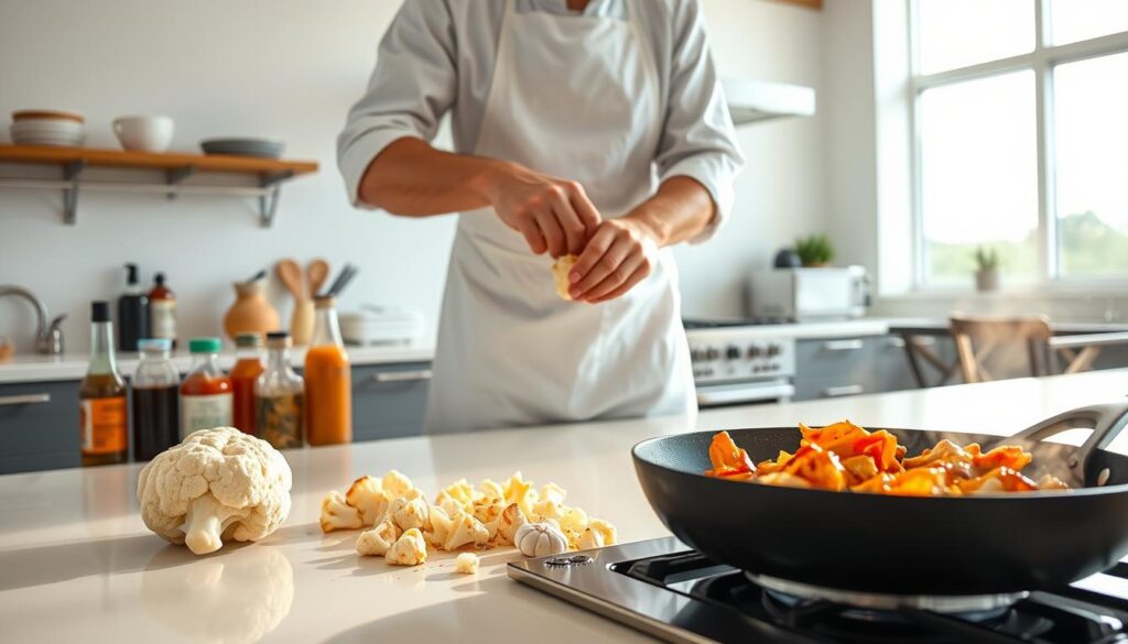 preparing General Tso’s Cauliflower