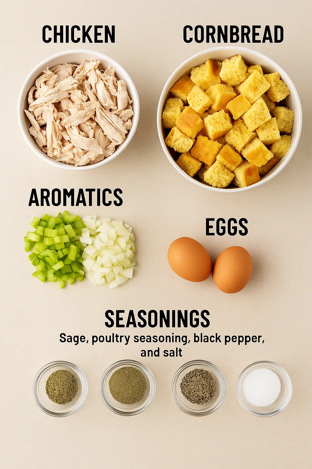 Chicken and dressing ingredients before mixing