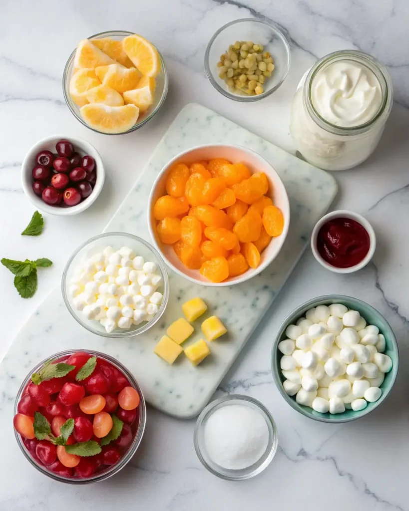 Ambrosia Salad Recipe Ingredients Laid Out