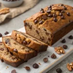 Banana bread with cake mix, chocolate chips and nuts