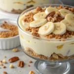 Banana pudding with toasted pecans and crushed cookies