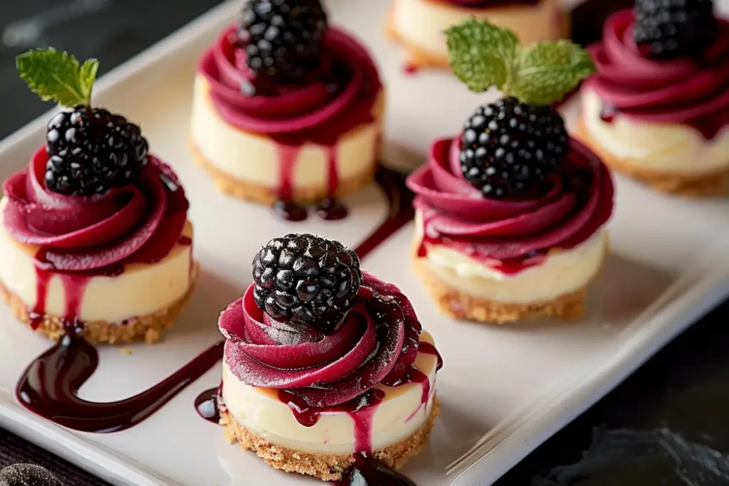 Berry Cheesecake Bites served with fresh berries on a platter