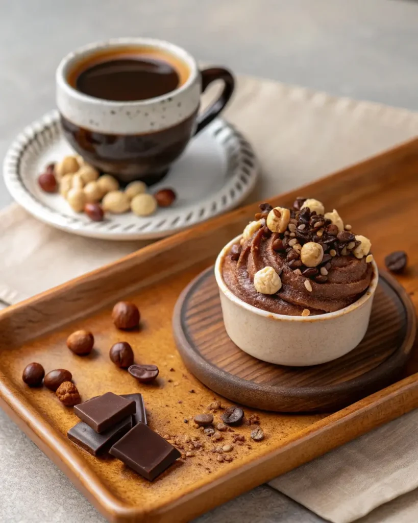 Chocolate hazelnut mascarpone dessert served with coffee