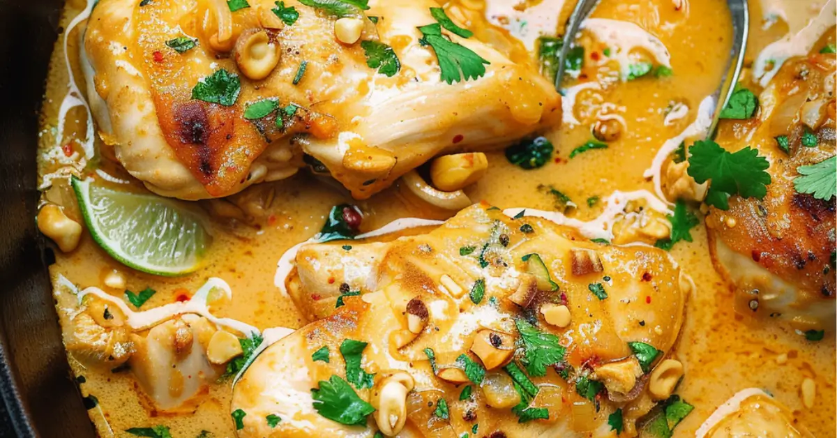 Coconut lime chicken with rice and lime wedges