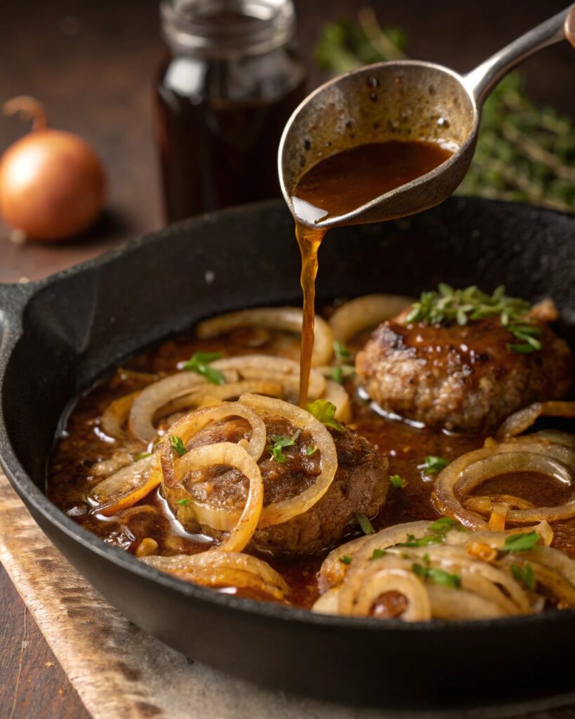 Gravy preparation for homemade Salisbury steak recipe