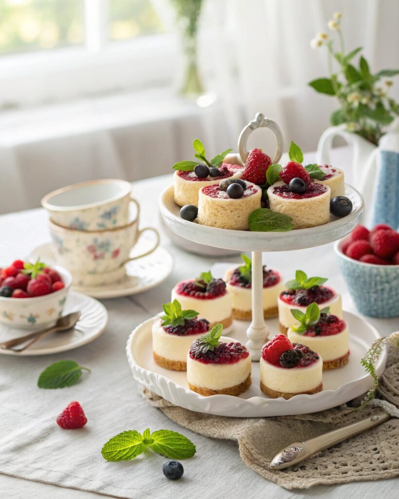 How to serve Berry Cheesecake Bites on a dessert table
