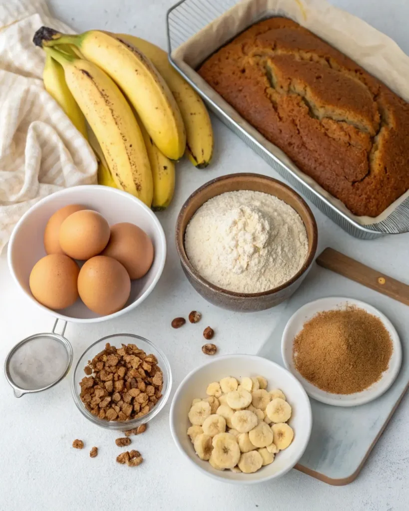 Ingredients for banana bread with cake mix
