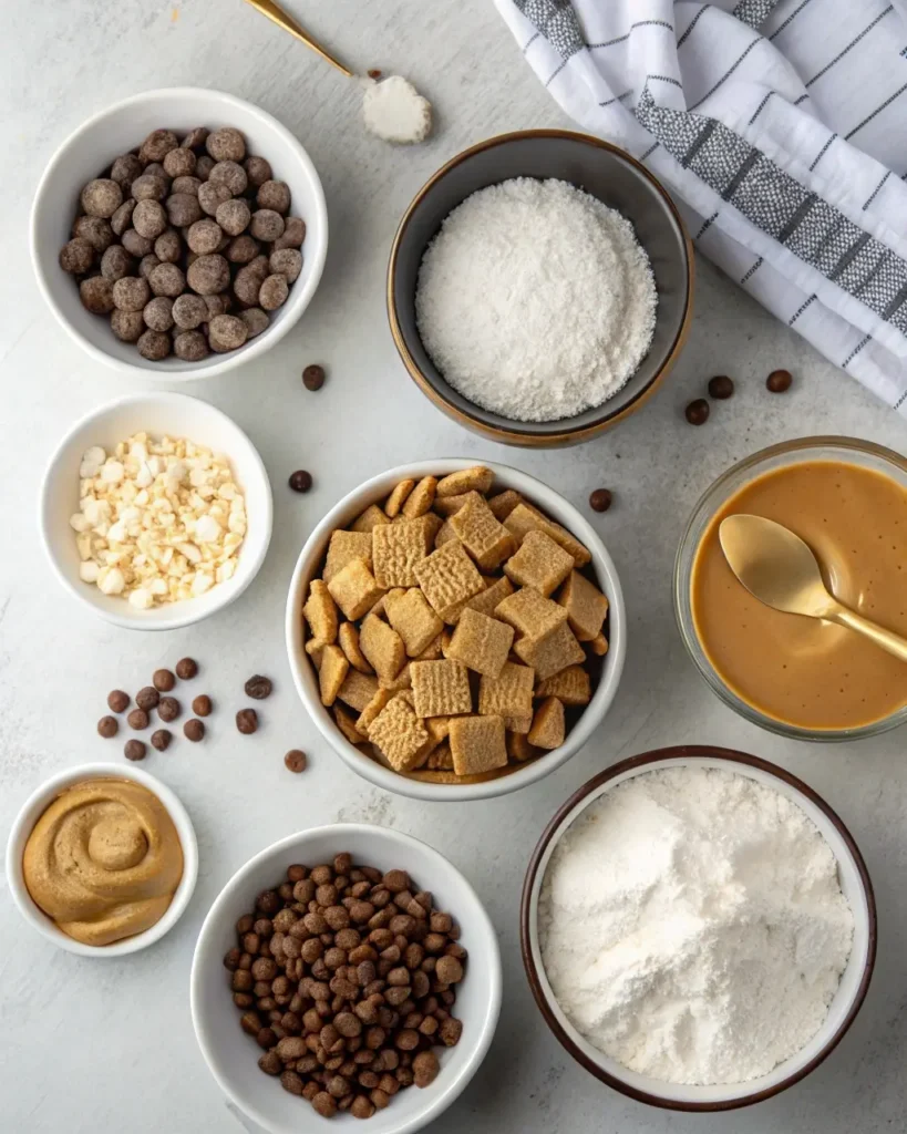 Ingredients for making muddy buddies