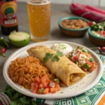 Mexican food chimichanga with sides