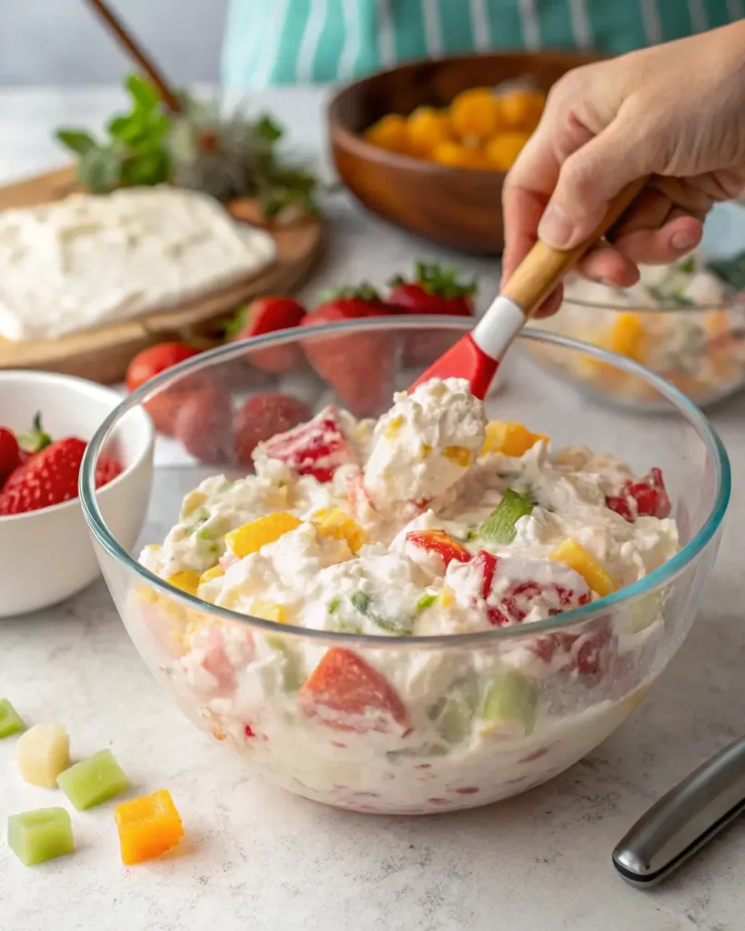 Mixing the Ambrosia Salad Recipe