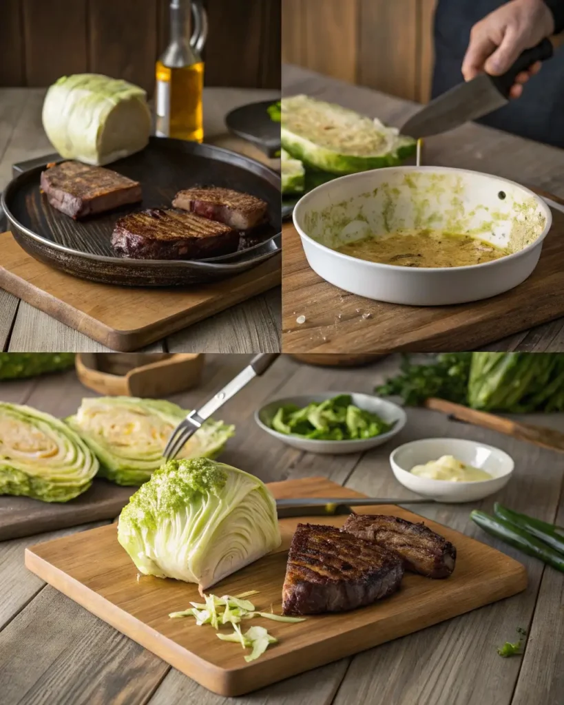 Preparing oven roasted garlic cabbage steaks
