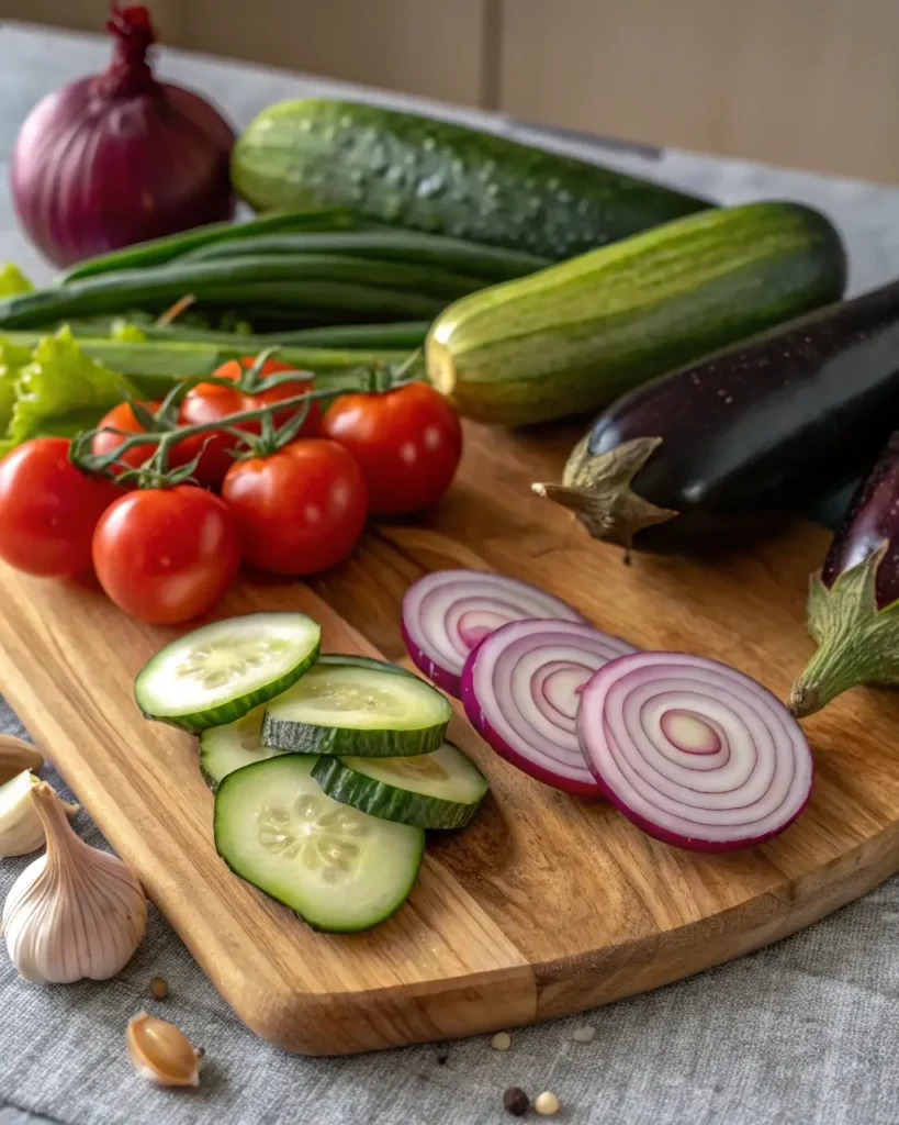 Raw Mediterranean vegetables for veggie bowls