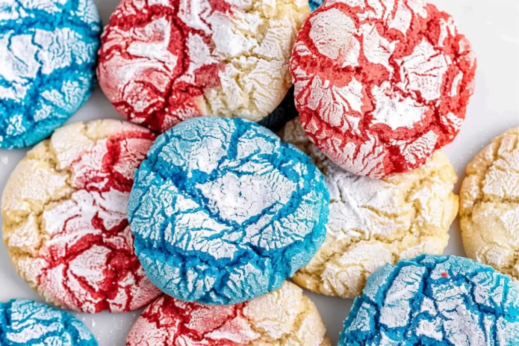 Red White and Blue Cake Mix Cookies on festive plate