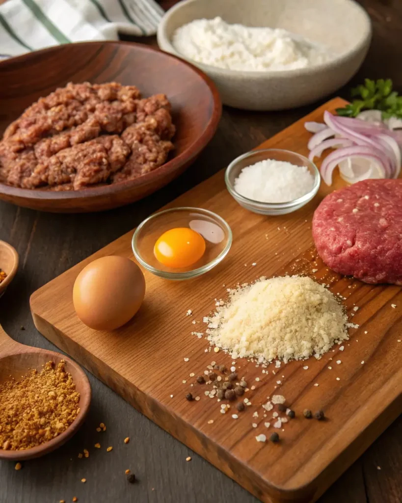 Salisbury steak ingredients on kitchen counter