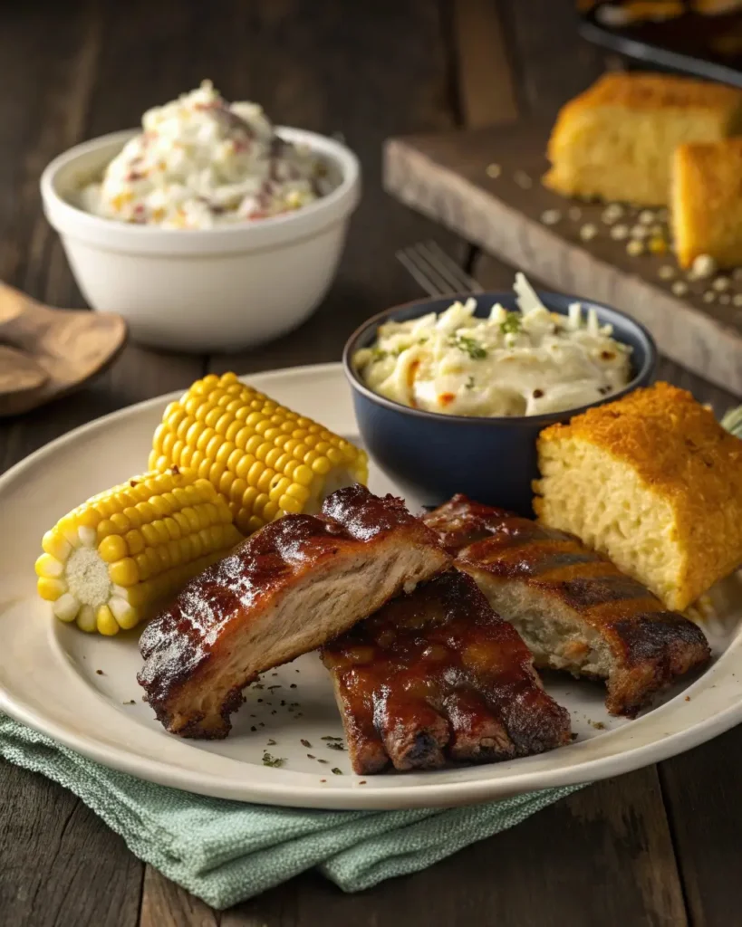 Serving air fryer ribs recipe with side dishes