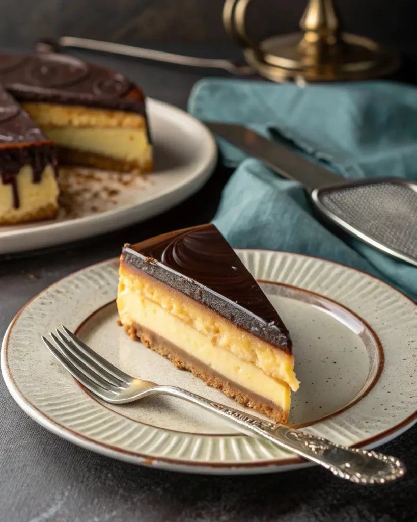 Slice of Heavenly Boston Cream Pie Cheesecake