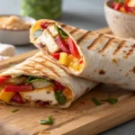 Sweet chili halloumi wraps with grilled cheese and fresh vegetables