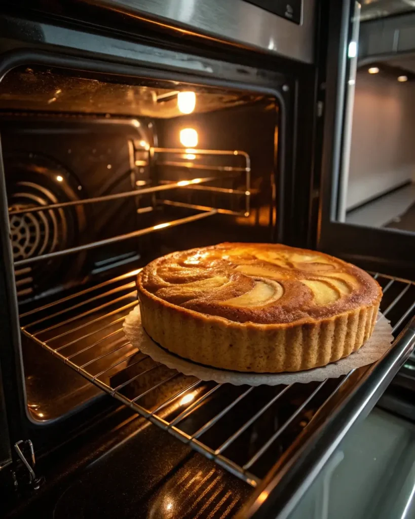 banana cake using yellow cake mix baking in oven