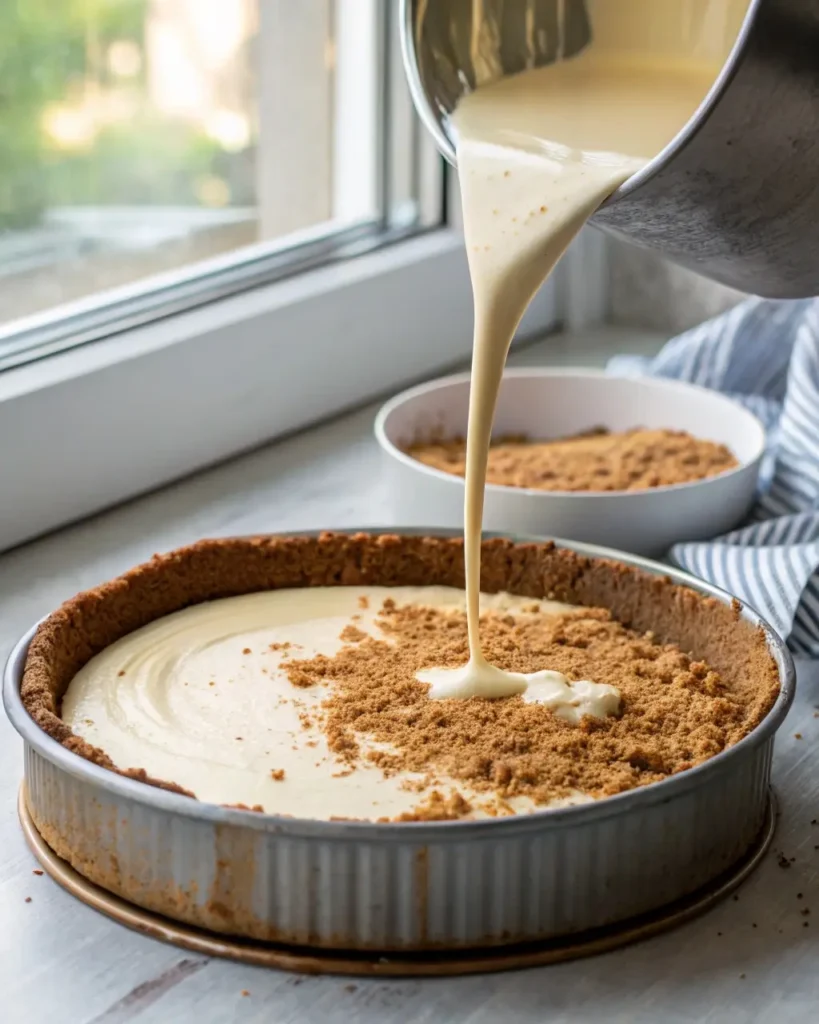creamy tiramisu cheesecake filling in springform pan
