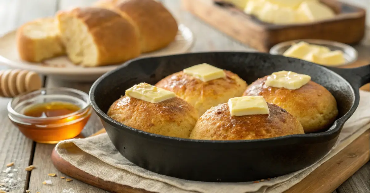 crispy hoe cake bread with butter and honey