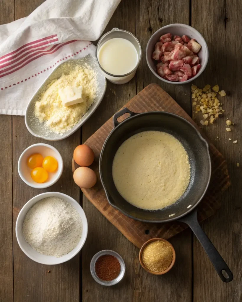 hoe cake ingredients and batter ready to cook