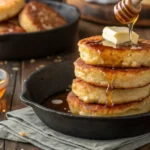 hoe cakes in skillet with honey and butter