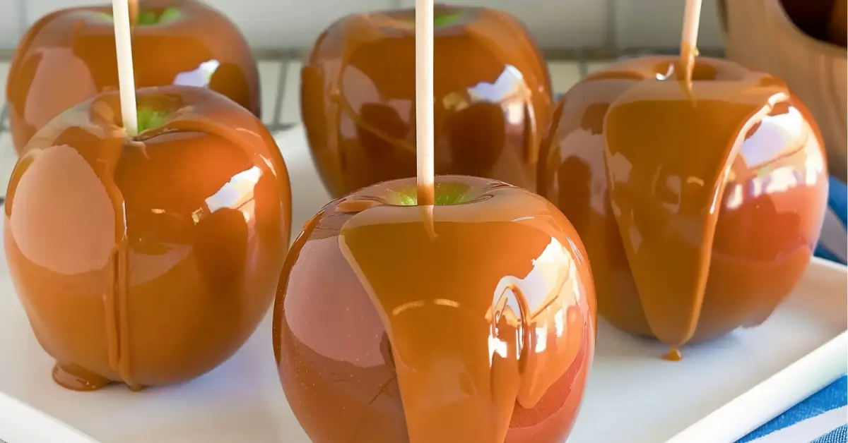 homemade caramel apples with nuts and chocolate drizzle