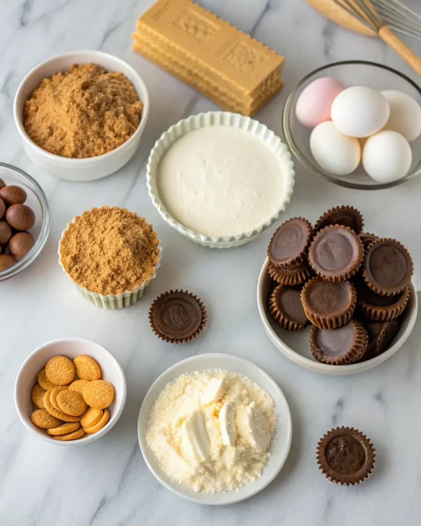 ingredients for mini peanut butter cup cheesecakes