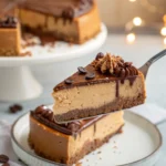lifting a slice of coffee cheesecake