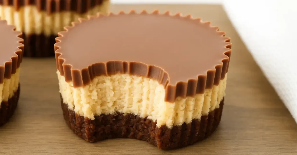 mini peanut butter cup cheesecakes with chocolate drizzle