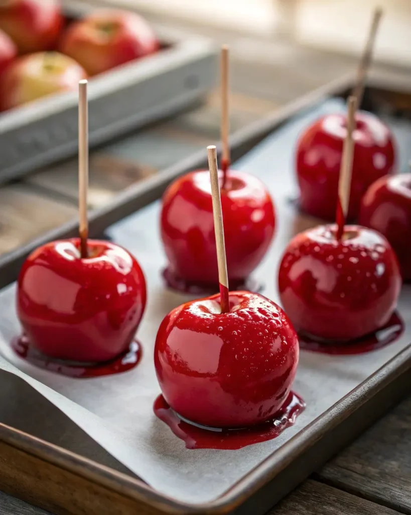 Candy apples wrapped and styled for festive serving