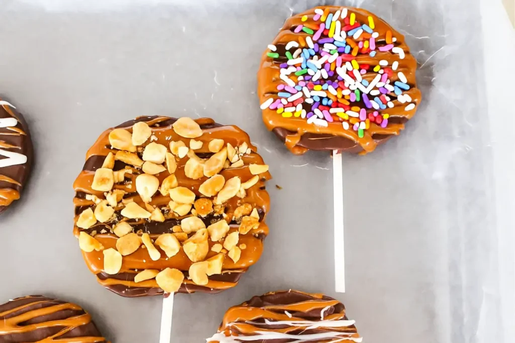 Caramel apple slices on platter with toppings