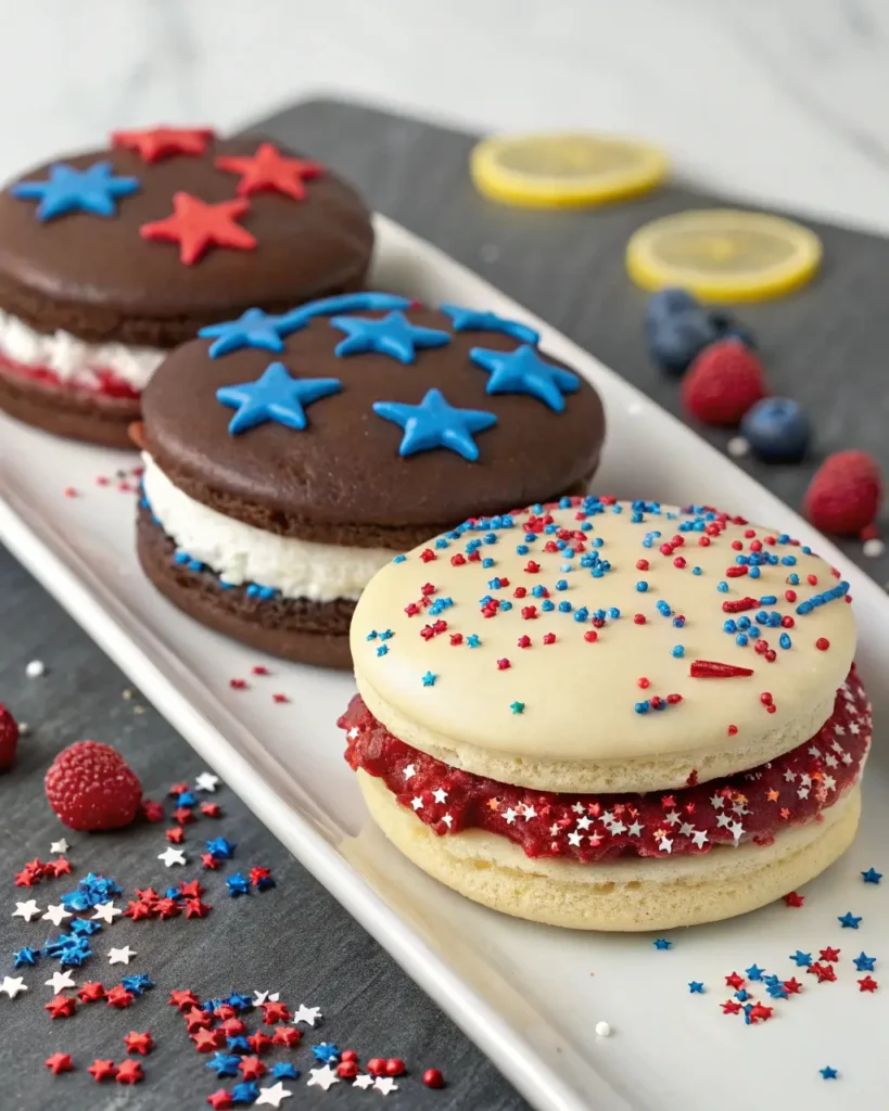 Chocolate, funfetti, and lemon berry Patriotic Whoopie Pie variations
