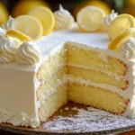 Classic Italian Lemon Cake sliced and topped with powdered sugar
