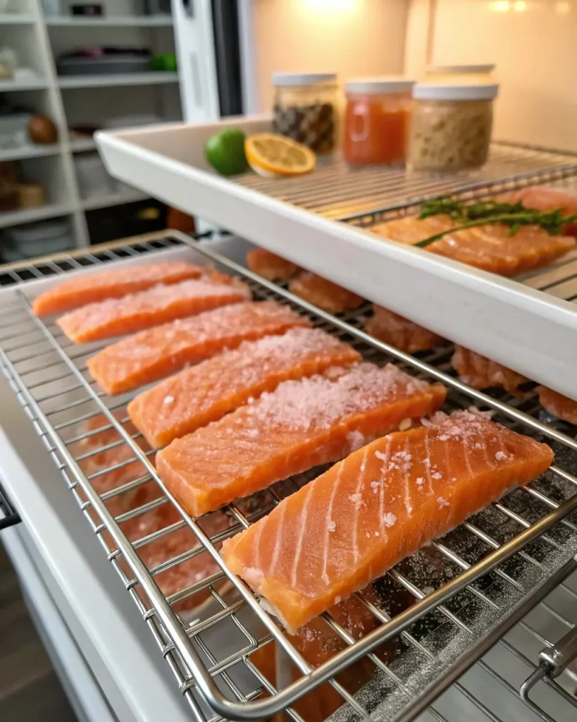 Curing salmon with dry brine in fridge