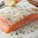 Dry brined salmon fillet close-up for smoking