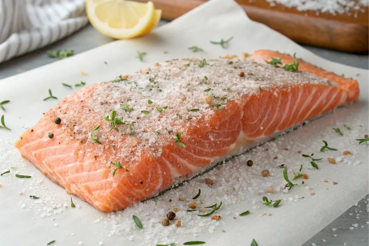 Dry brined salmon fillet close-up for smoking