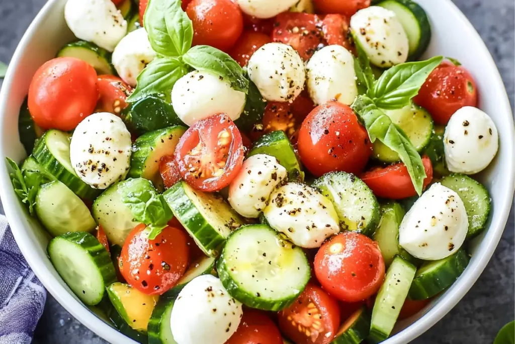 Fresh Cucumber Caprese Salad with balsamic and basil