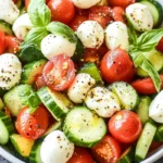 Fresh Cucumber Caprese Salad with balsamic and basil