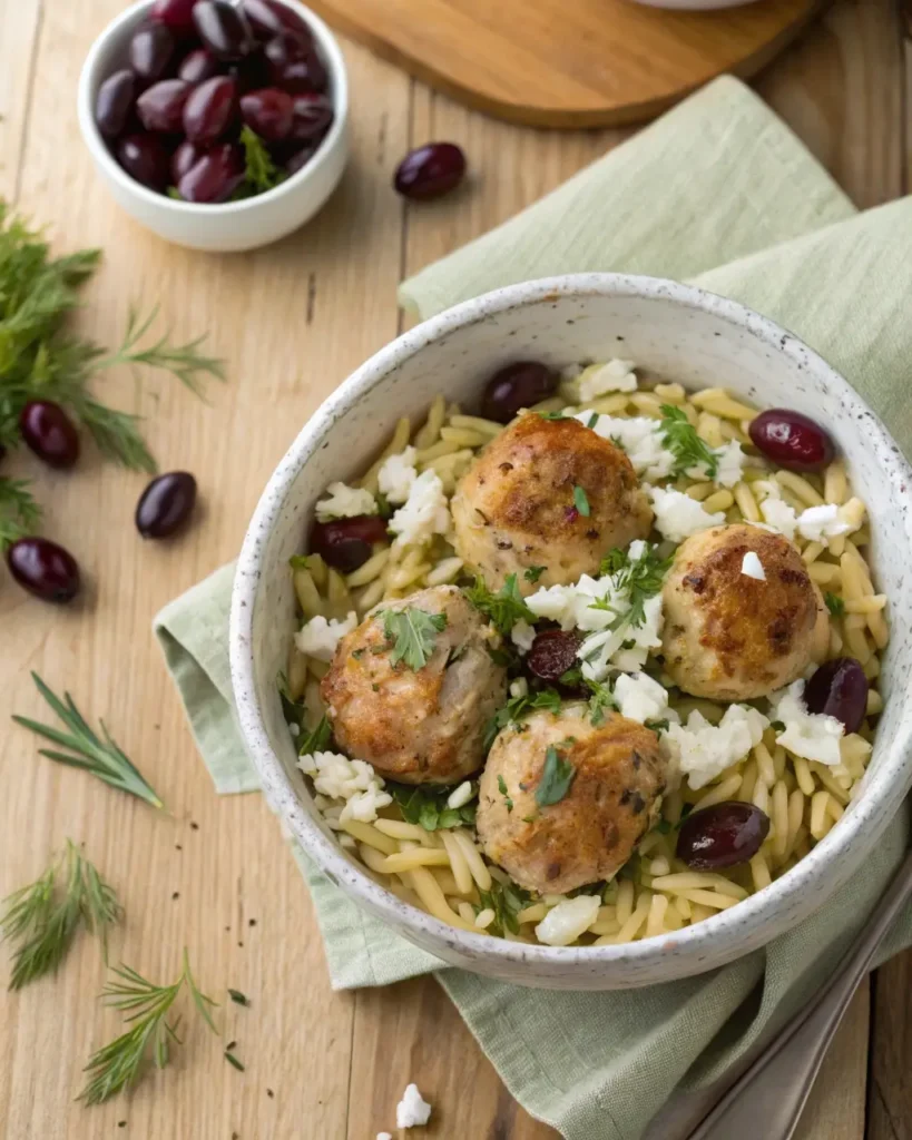 Greek-style lemon garlic orzo with feta and olives