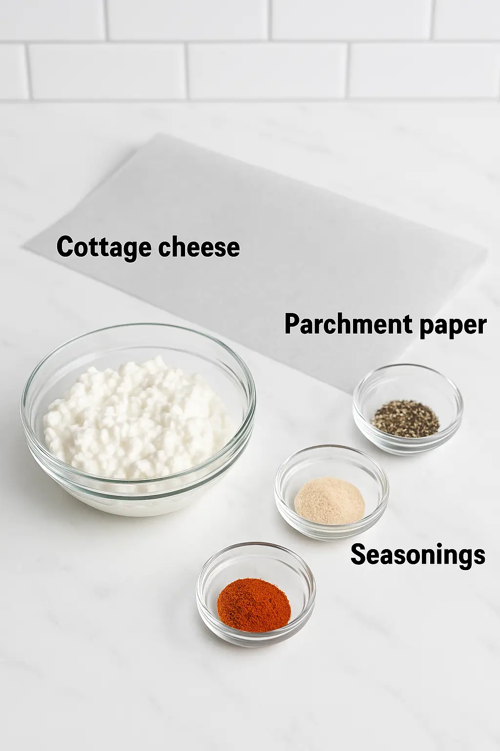 Ingredients for cottage cheese chips recipe on kitchen counter