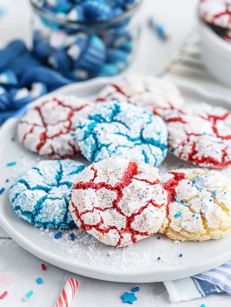 Patriotic cookie platter with Red White and Blue Cake Mix Cookies