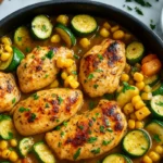Savory Garlic Butter Chicken with Zucchini and Corn in Skillet