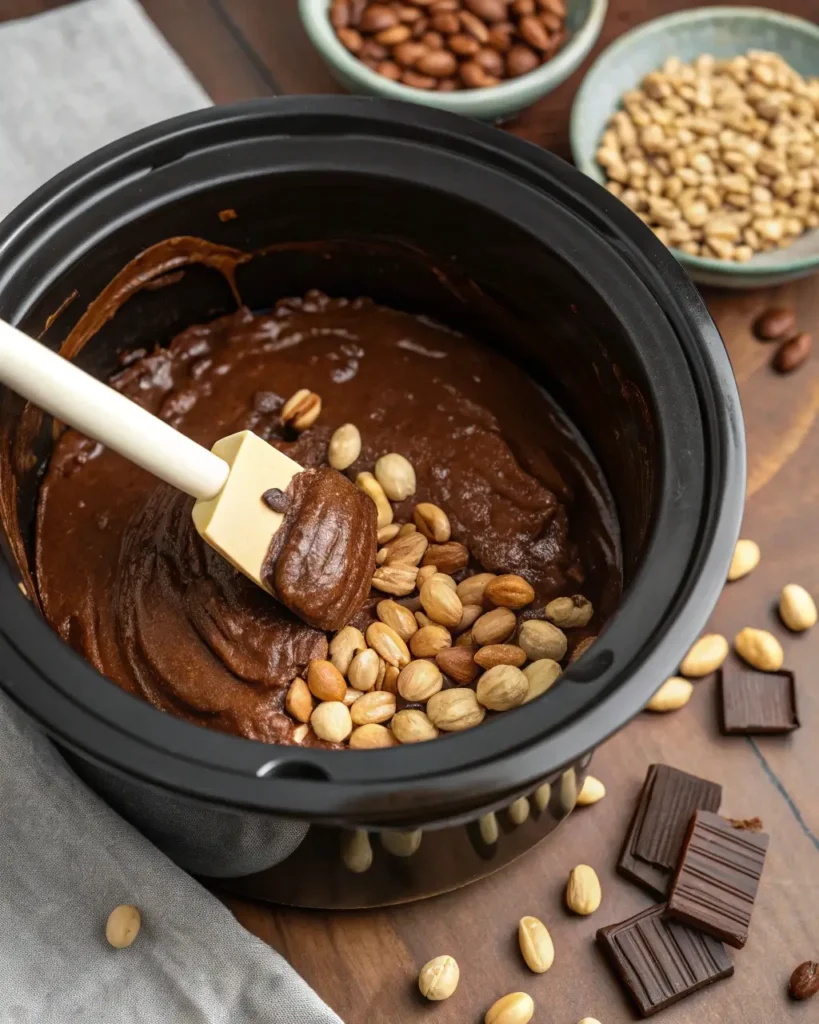 Stirring Crock Pot Chocolate Peanut Clusters