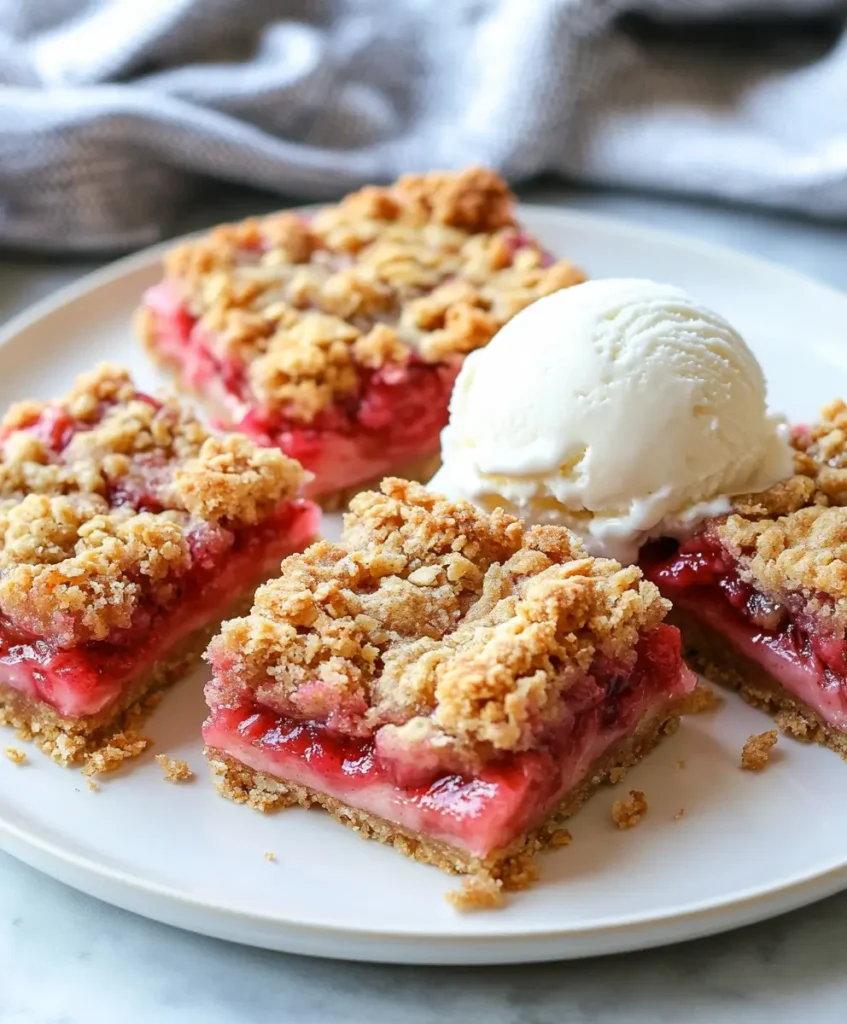 Strawberry rhubarb crisp bar served with ice cream